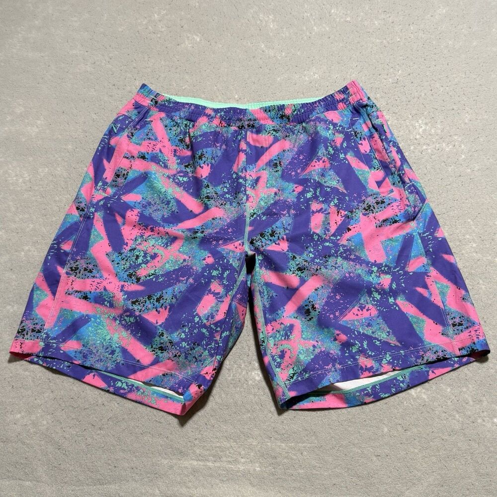 Birddogs Shorts Mens XXL Long Baysiders Gym Shorts Purple & Pink Splatter Lined